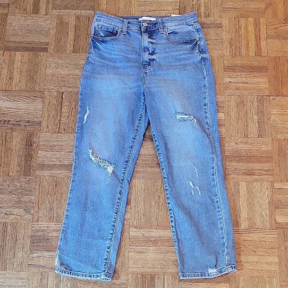 Eunina Ally Ultra High Rise Straight Leg Crop Jeans with Distress Size 29